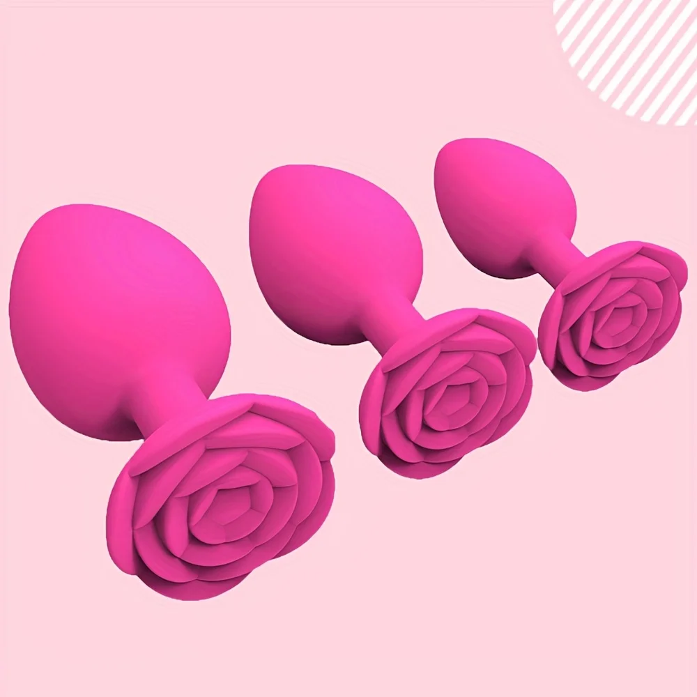 Silicone Anal Plug for Men Rose Flower Butt Plugs for Women Anal Training Set for Beginners Butt Plug Sex Toys for Couple view 2