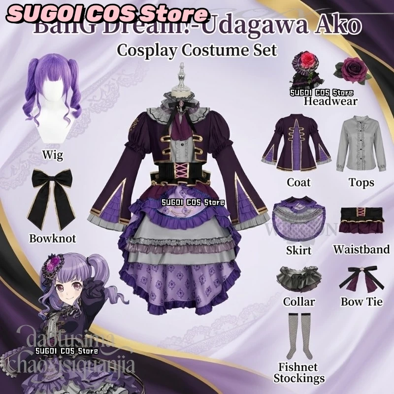 

Anime Game BanG Dream! Cosplay Udagawa Ako Goth Lolita Retro Gorgeous Lace Dress Purple Twin Ponytails Halloween Christmas Cos