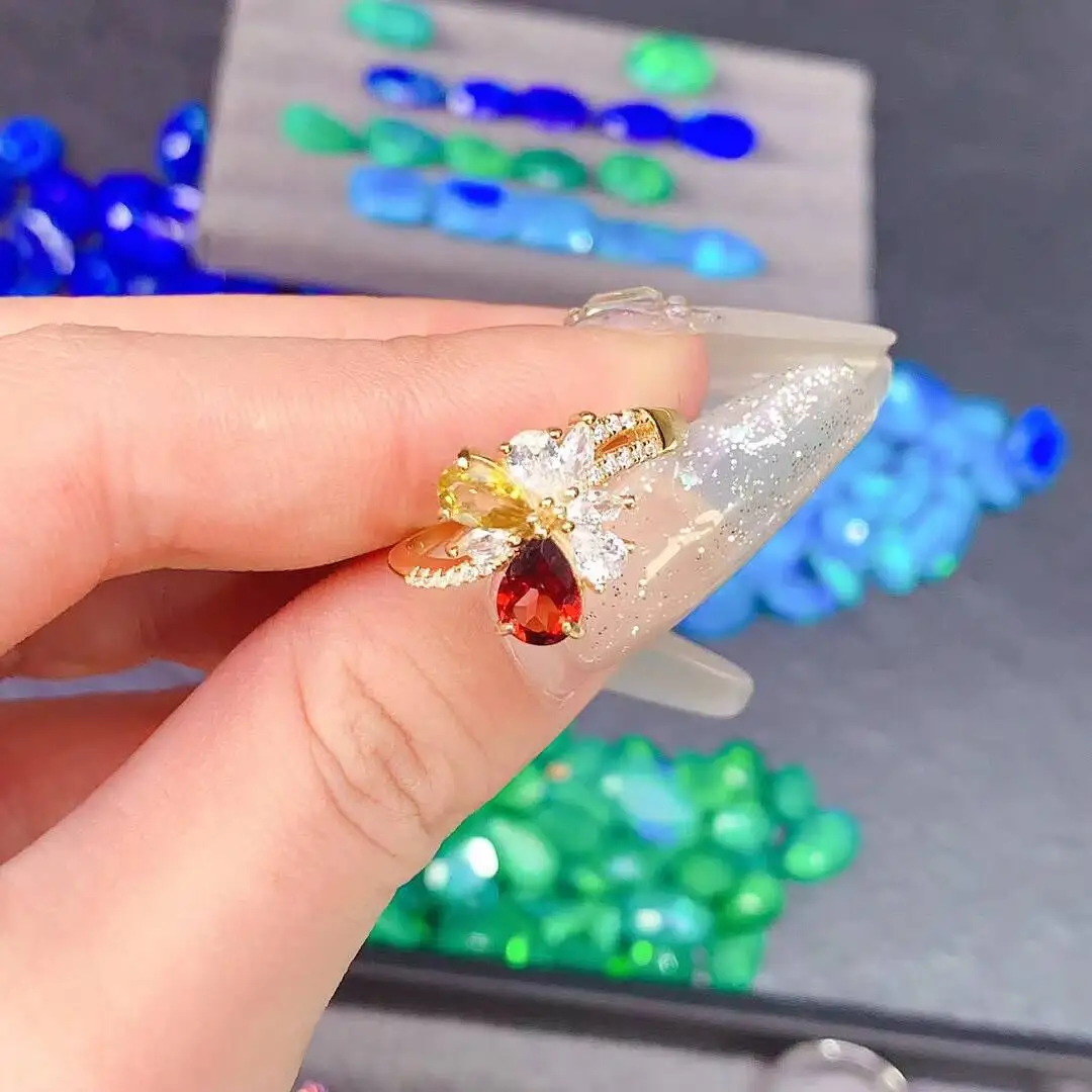

KJJEAXCMY New style Jewelry Natural Women's Garnet ring 925 silver inlay Colorful and splendid Crystal pure fire flash explosion