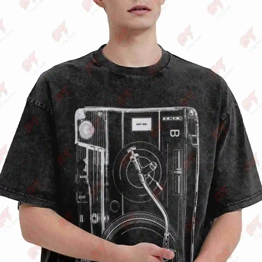DJ Retro Tape Vintage Cassette Mixtape Vintage Washed Tee Pure Cotton T-Shirt