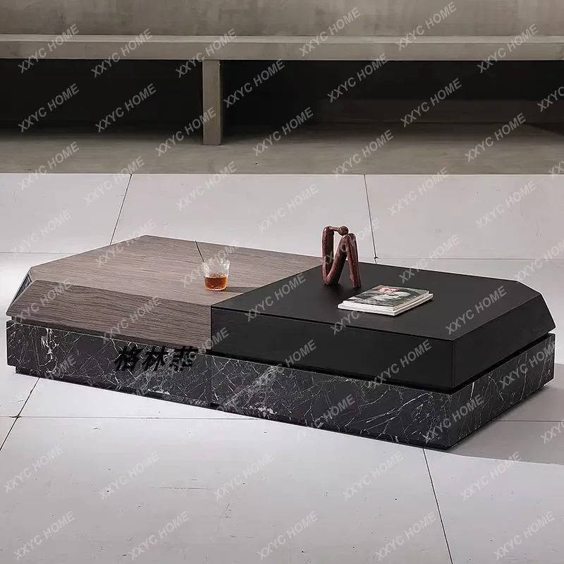 AAMedieval Style High-end Natural Marble Black Rose Coffee Table Italian Minimalist Folded Corner Short Coffee Table Combination