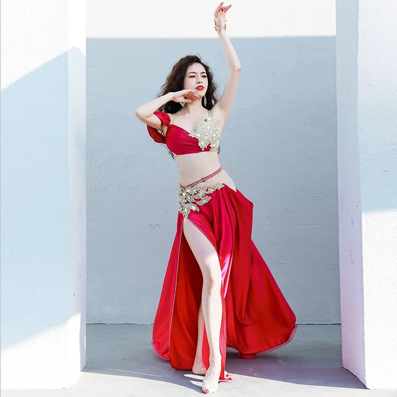 Oriental Dancing Competition Clothing Belly Dance Suit Diamond-Studded Sling Bra Split Big Swing Skirt Performance Clothes Set