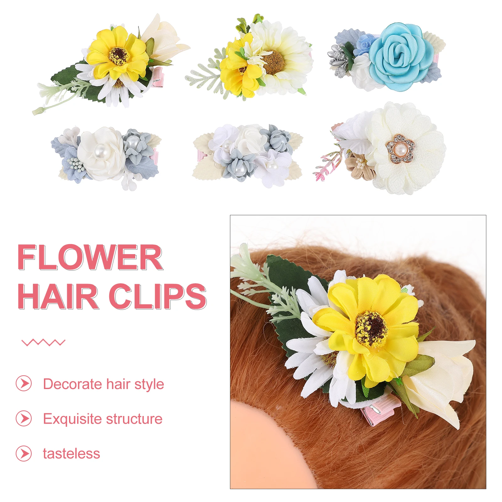 

6pcs Artificial Flower Hair Accessories Cute Clips for Girls Women Threaded Band Barrettes Adjustableflower hair clips hair