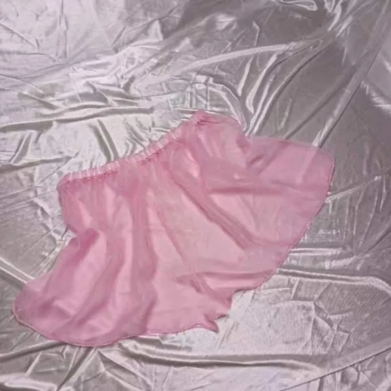 Pantaloncini lucidi sexy in organza a rete trasparente per la casa, trasparenti, per uomo e donna, pantaloni larghi per dormire, costumi per feste private