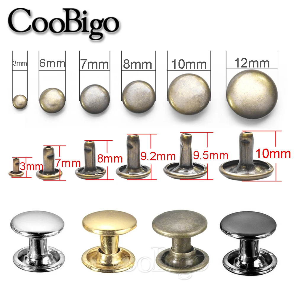 100set 8x8mm Metal Double Cap Rivets Studs Round Rivet for Leather Craft Bag Belt Clothing Garment Shoes Pet Collar Decor