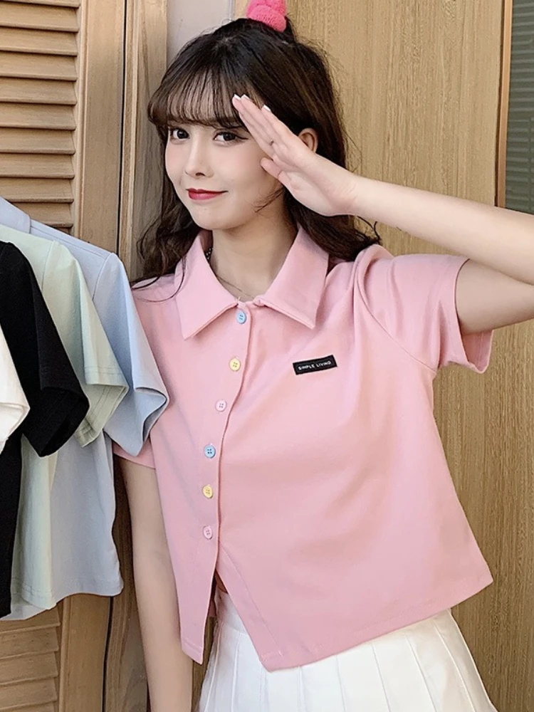 Sommer Neues Polo Kurzarm-T-Shirt für Damen, Schlanke Passform, Hochgeschnittenes Revers-Top, Modische Pendler-Shirts, Elegante Damenblusen