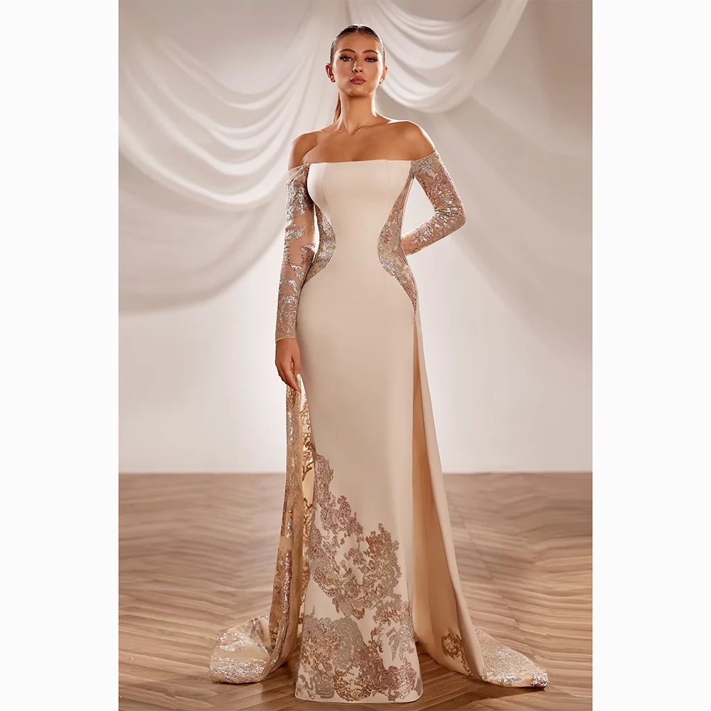 Robes de soirée élégantes, épaules dénudées, manches longues, style sirène, longueur au sol, robes de bal, personnalisées, 2025