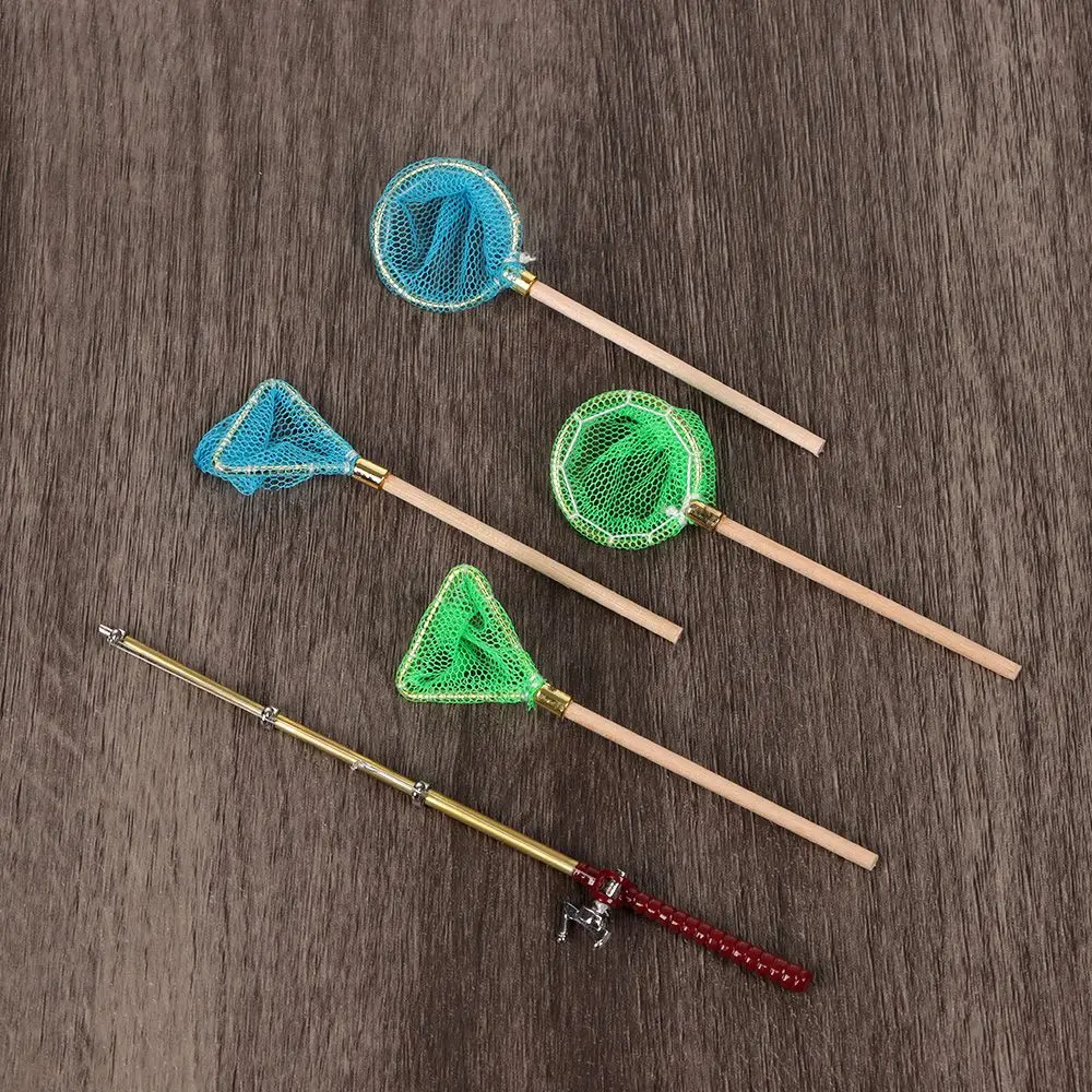 1:12 Scale Miniature Fishing Rod Trammel Net Fish Pole Dollhouse Decoration Scene Model Micro Landscape Doll Accessories Toys