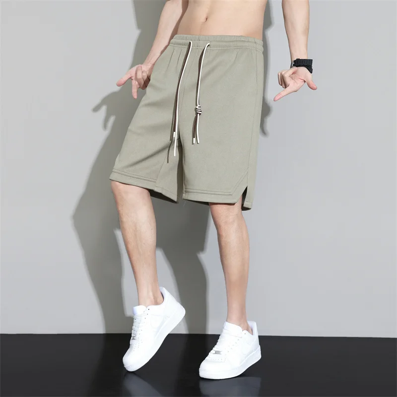 Men's Clothing Solid Color High Waisted Drawstring Bandage Pockets with Elastic Loose Summer Sweatpants Boyfriend Trendy Shorts