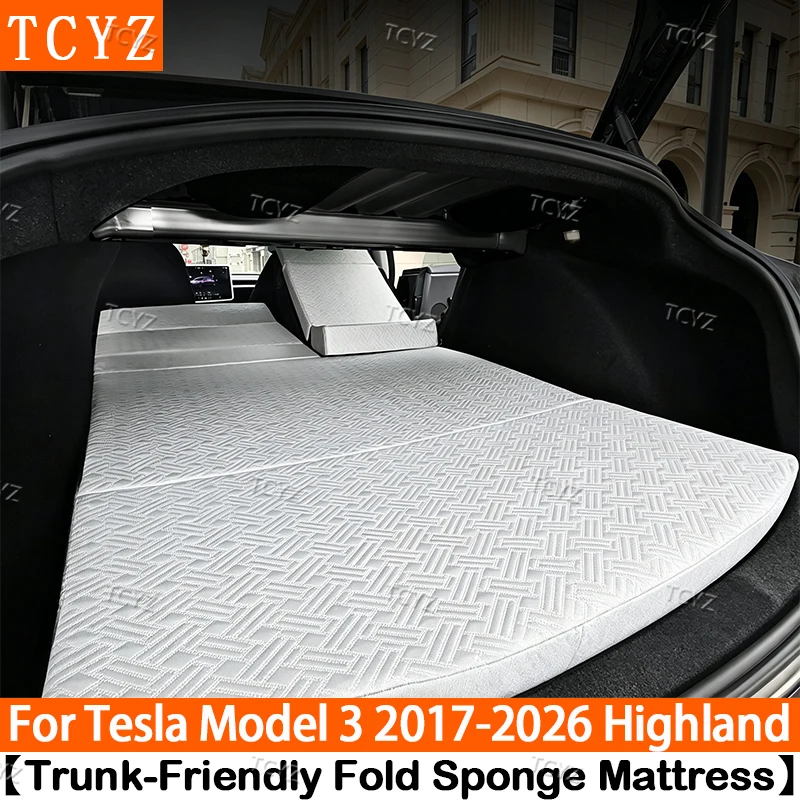 Car Mattress for Tesla Model 3 Highland 2024 2025 2026 & Model 3 2020-2023 Accessories Car Foldable Memory Foam Camping Bed Pad