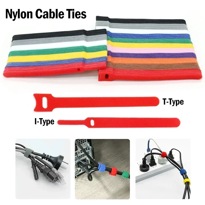 Releasable Cable Ties Wire Organizer  15 20 25 30cm Nylon Hook Loop Straps Wrap Zip Bundle Bandage Tie Plastics Fastening