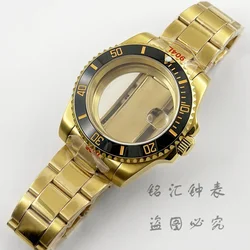 Gold 40MM Polished Band Diver Black Gold Bezel Waterproof Sapphire Crystal Watch Case For NH34 NH35 NH36 NH38 ETA2824 Movement