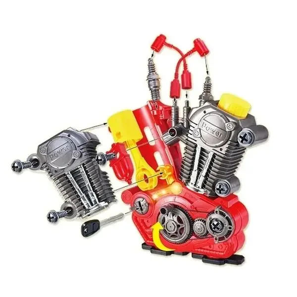 Children Toys Simulation Motorcycle Engine Overhaul Play Set with Light Sound DIY Assembly Mechanic Kit