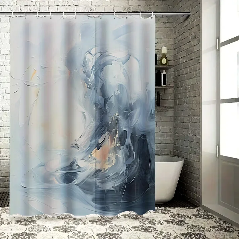 

Абстрактная сине-белая занавеска для душа с современным художественным дизайном для декора ванной комнаты, водонепроницаемая ткань, шампунь, гель, коврик для ванной, идеальный подарок