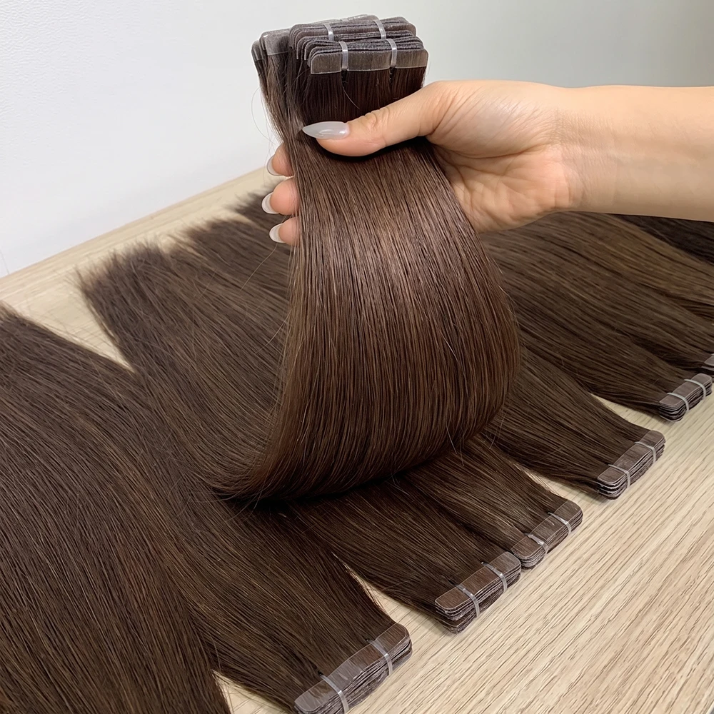Extensions adhésives à clipser en cheveux naturels grade 14A – Lisses, invisibles et sans démarcation – Couleur marron 4A #   42 pièces 100g Cheveux vierges bruts
