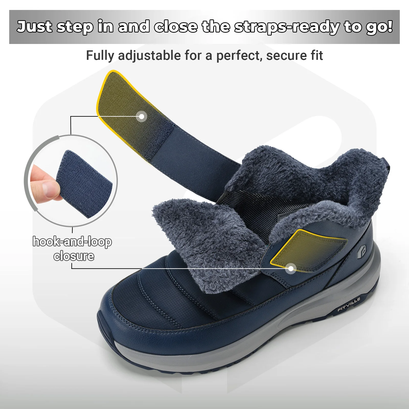 FitVille Extra Wide Toe Winter Boots for Men Fleece Lined Warm Hiking Snow Boot Water-repellent Non-slip Trekking Shoes Autumn