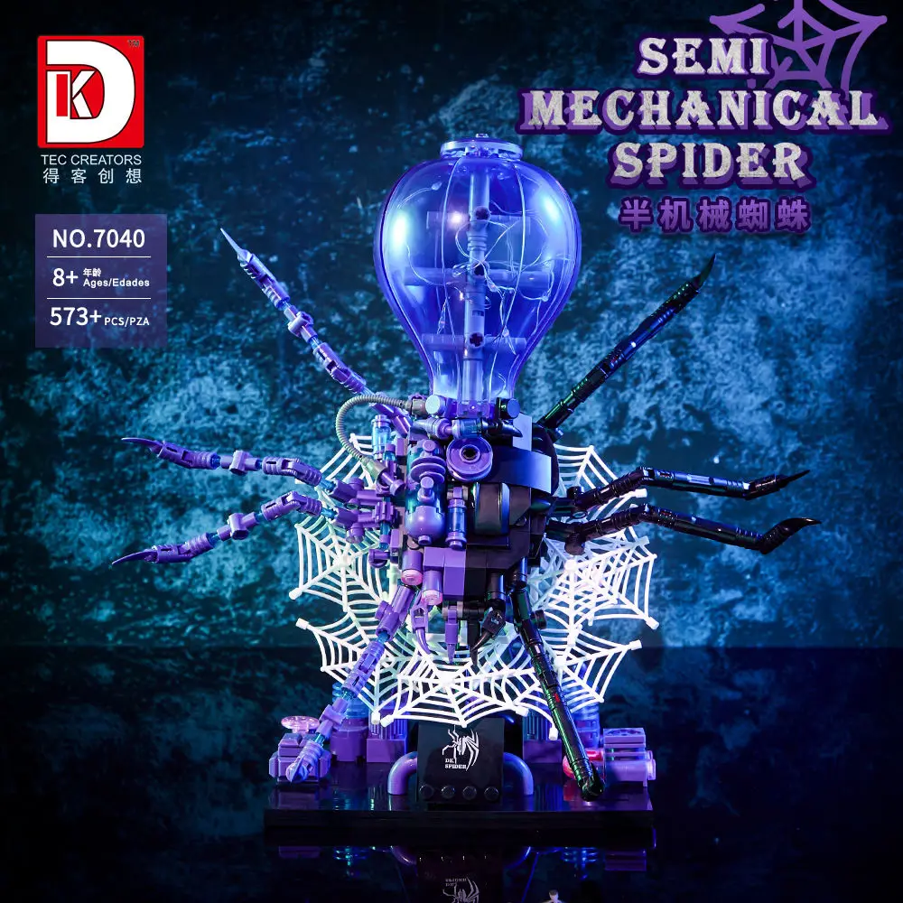 573PCS Technica Semi-mechanical Spider Robot Mecha Building Blocks With Lights Model Assemble Brick Toys For Kids Adult Gifts