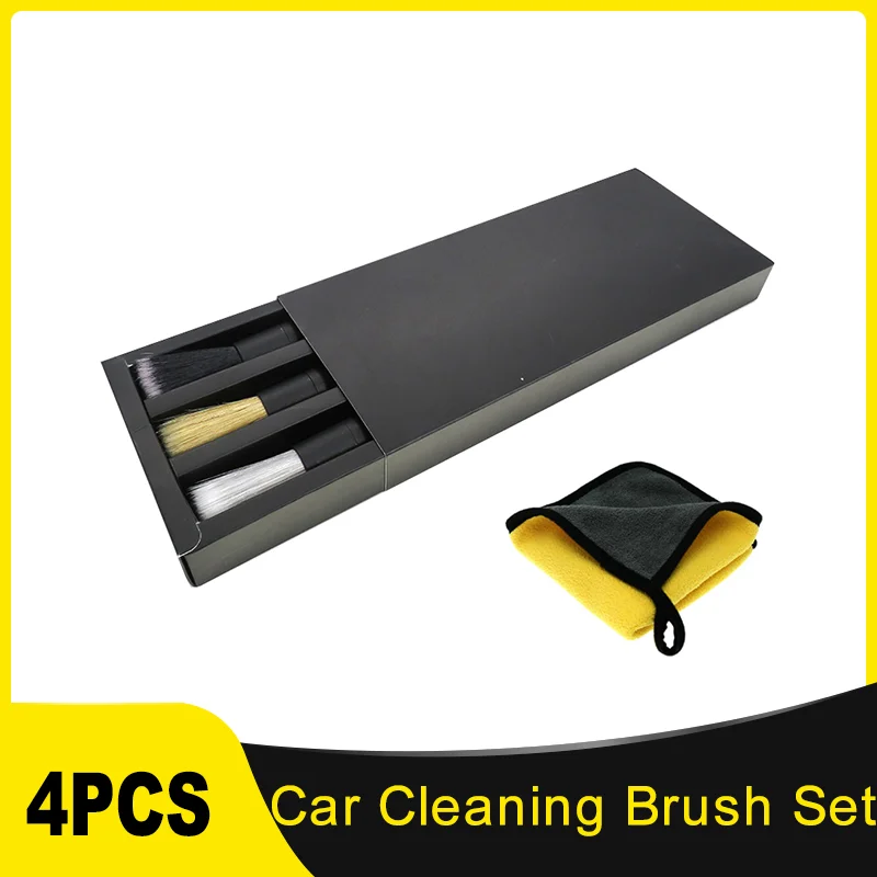 4 Pcs Premium Car Cleaning Brushes Set Auto Soft with Microfibre Cloths for Alloy Wheels Car Interior Motorcycle Cleaning Brush