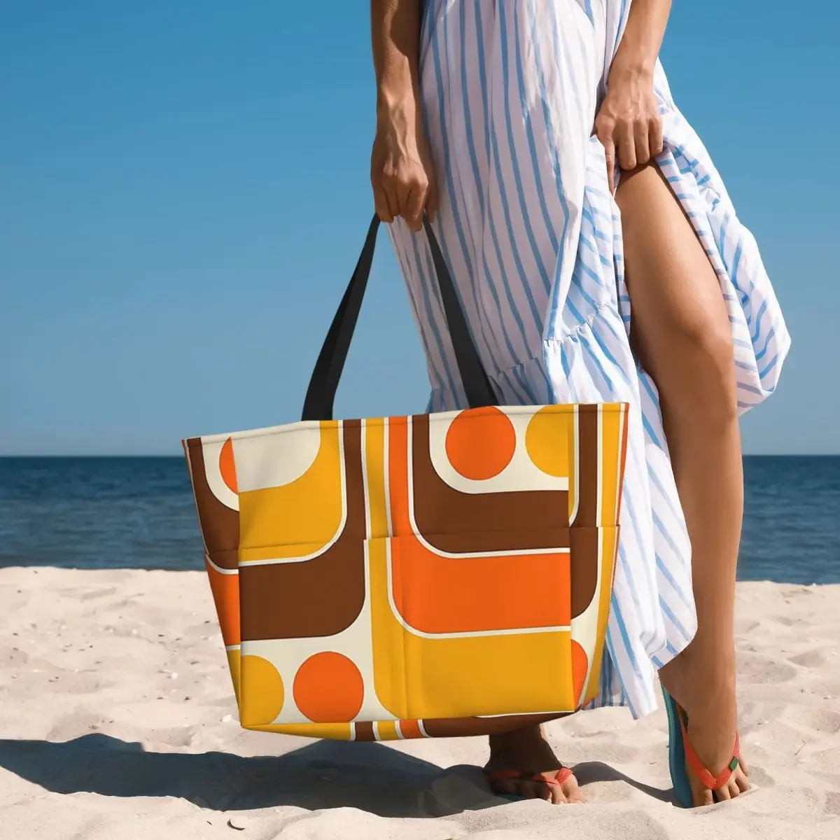 Retro Geometric Design 62 Beach Tote Bag Sport Gym Yoga Duffle Large Tote Bag Women Travel Bag Fitness bag