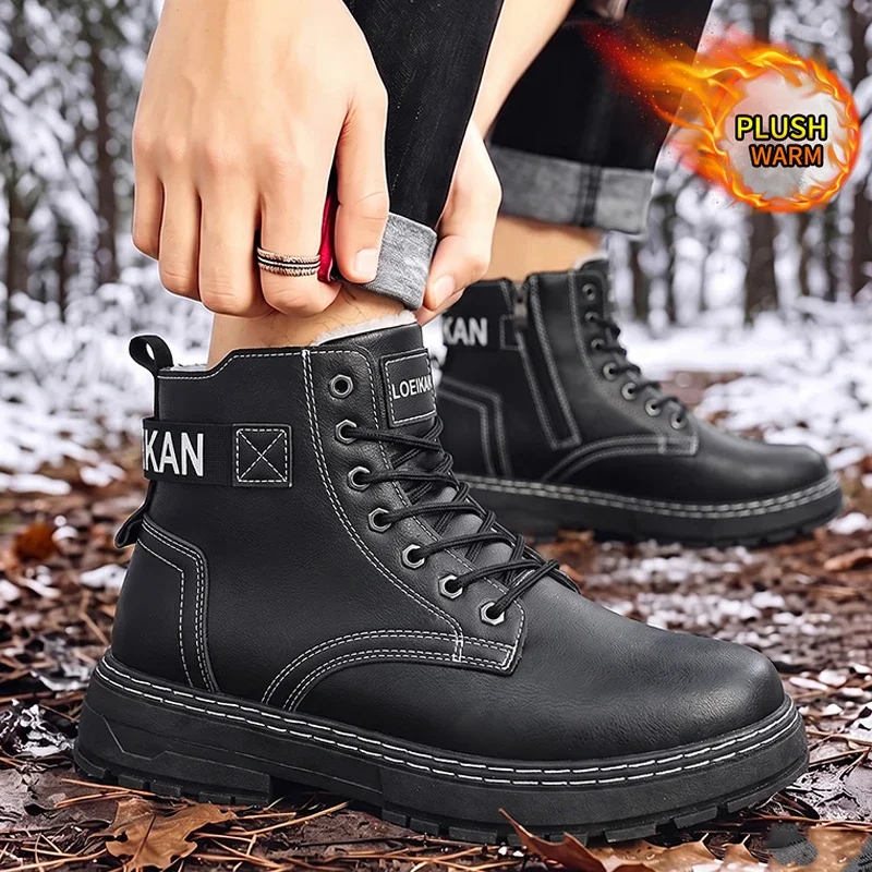 Herren-Winterstiefel mit warmem Fleece-Futter, strapazierfähigem Leder-Obermaterial, rutschfester Sohle und Schnürung, ideal für den täglichen Gebrauch und für Schnee im Freien. – Detail 5