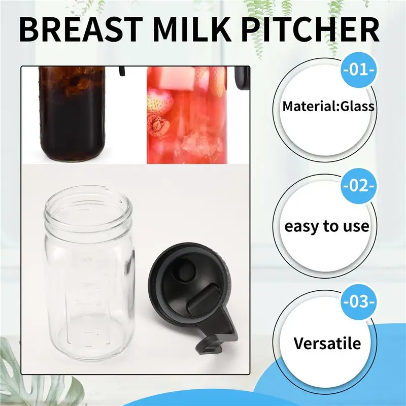 A04G-Breast Milk Pitcher Graduated Mason Jar Seal For Juice,Milk,Coffee,Tea,Lemonade,Drink