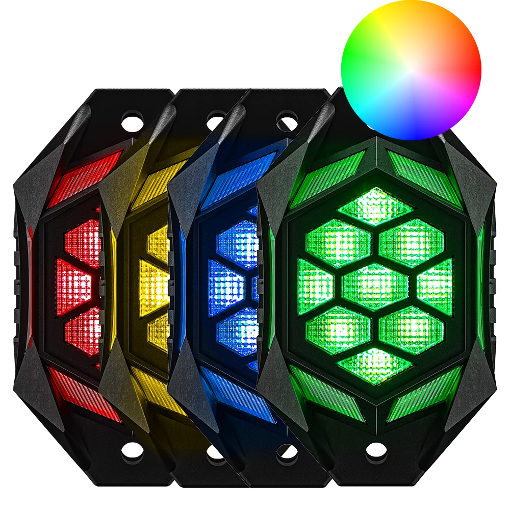 Best RGB LED Rock Lights For Truck 4X4 ATV RZR UTV Jeep Off-Road Boat Undergolw 4/8 In 1 Bluetooth APP Control Car Chassis Light