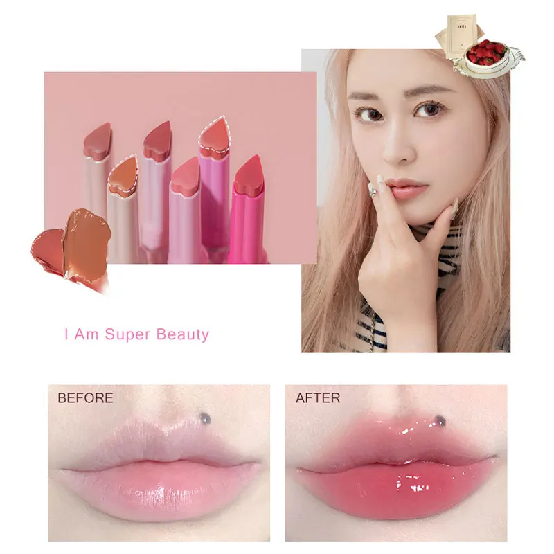 New FLORTTE Love Lipstick Pen Espelho Watergloss Impermeável Lip Glaze Hidratante Lipgloss Beleza Maquiagem Vara Jelly Lips