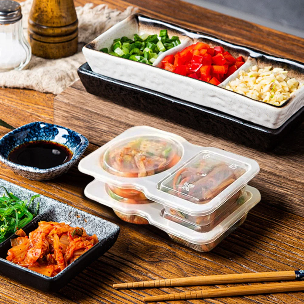 10/15/20/30 Pcs Double Compartment Condiment Container with Lid Snack Containers Plastic for To-go Sauce Sampling Travel Snack