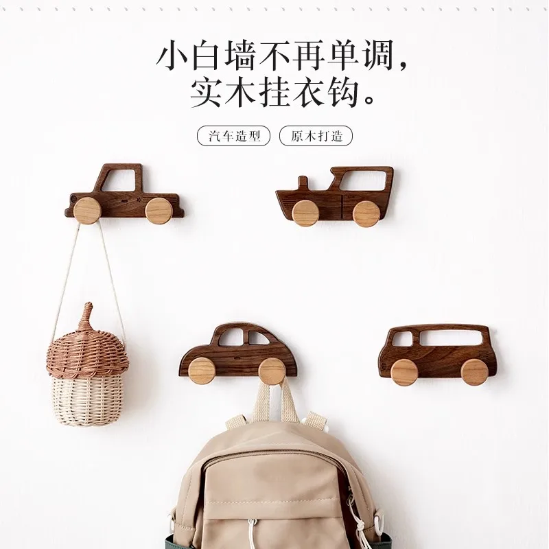 Entrance wall hooks strong adhesive non-perforated coat hat load-bearing rack high-grade solid wood hooks