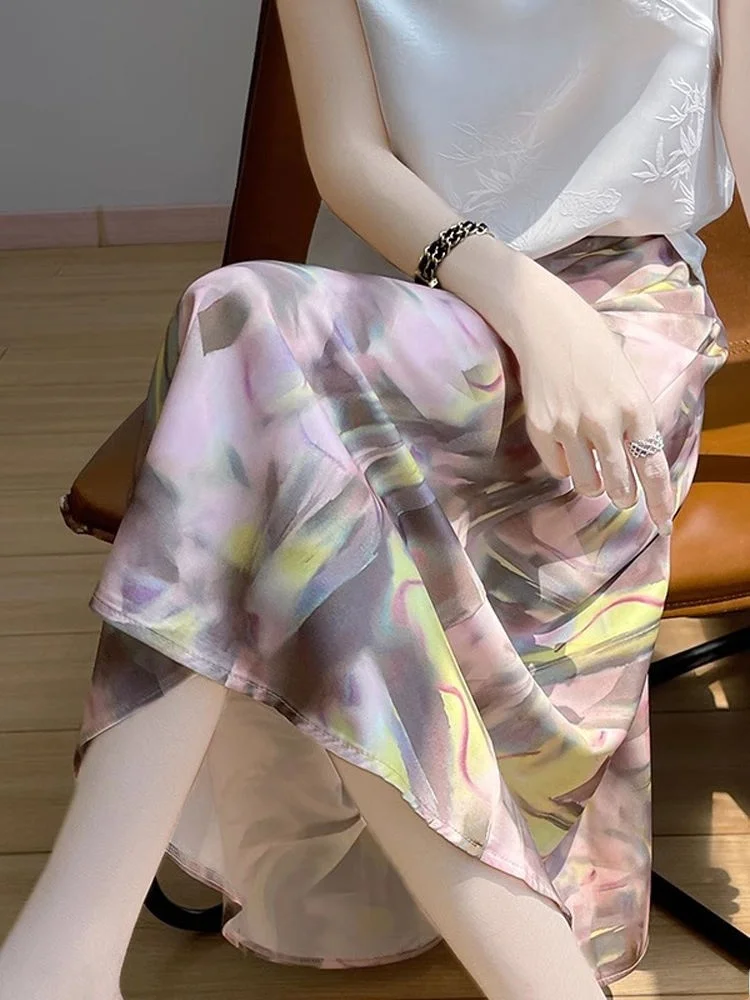 Ele Floral Print ter Ne Dr Mujer Faion Verano Nuevo Sle Falda acampanada versátil Falda midi de cintura alta