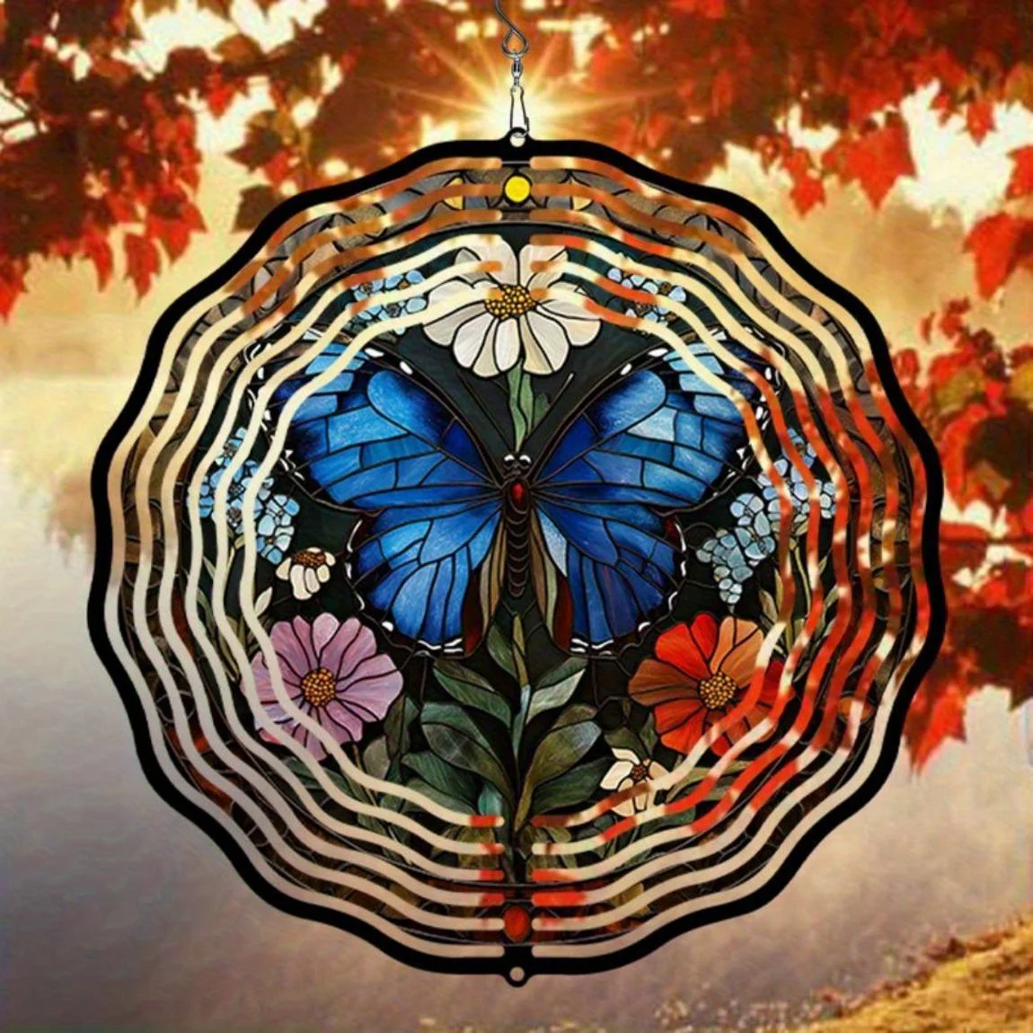 CIFBUY Wind Chime Metal Blue Butterfly Spinner Garden Patio Yard Outdoor Hanging Ornament Rotatable Artistic Decor