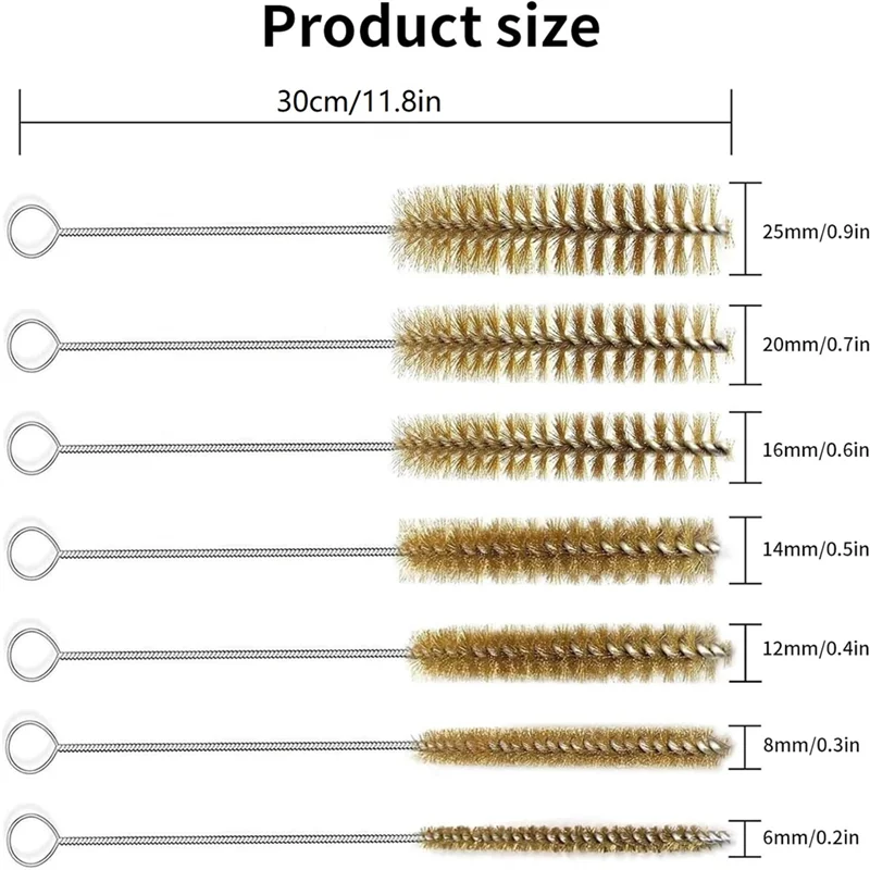 7Pcs Brass Wire Tube Brushes Bottle Brush Set,Wire Brushes For Cleaning,Wire Pipe Cleaner Bore Brush Cleaning-ABQU