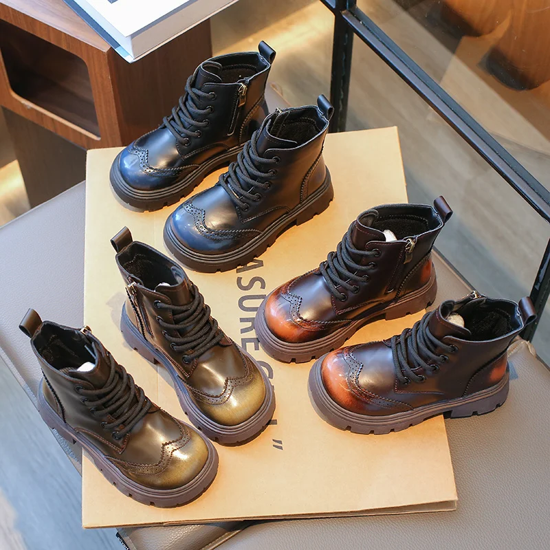 

Autumn/winter Sexy Catwalk Kids Comfortable and Warm Solid Color Round Toe Plus Velvet Heightening ZIP Children's Fashion Boots