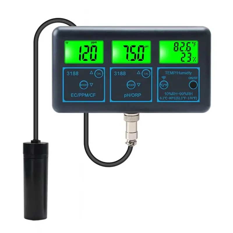 ABJO-Tuya Wifi 7 In1 Water Quality Tester Multi-Parameter Water Analyzer PH/ORP/EC/PPM/CF/Humidity/TEMP Monitor Meter US Plug