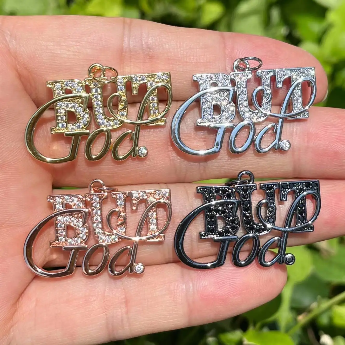 5pcs Zirconia Pave Religious But God Charms Boutique Accessory for Custom Bracelets Making