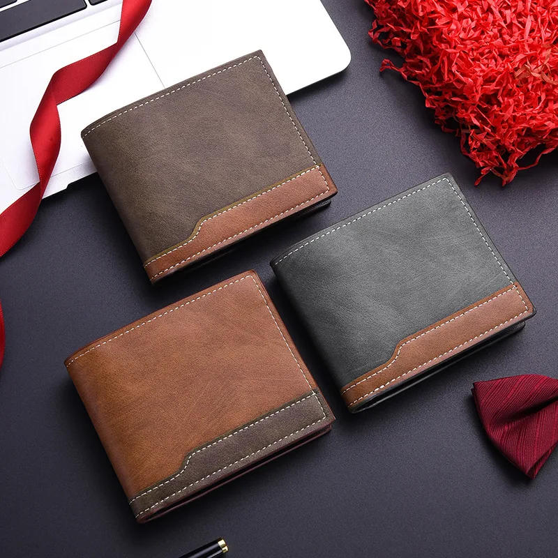 

Black Coffee Retro Style New PU Leather Men's Short Wallet Two Fold Design Coin Purse with ID Card Holder purse Suitable for Men