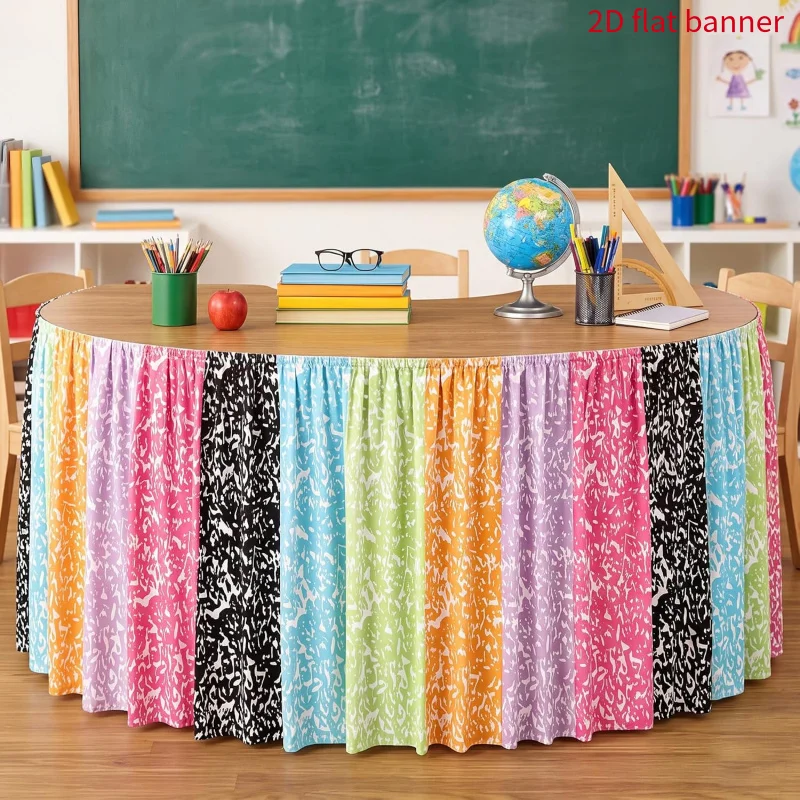 2D flat tablecloth, rainbow color combination table skirt cloth, suitable for teachers' desks, offices, classroom bookcases