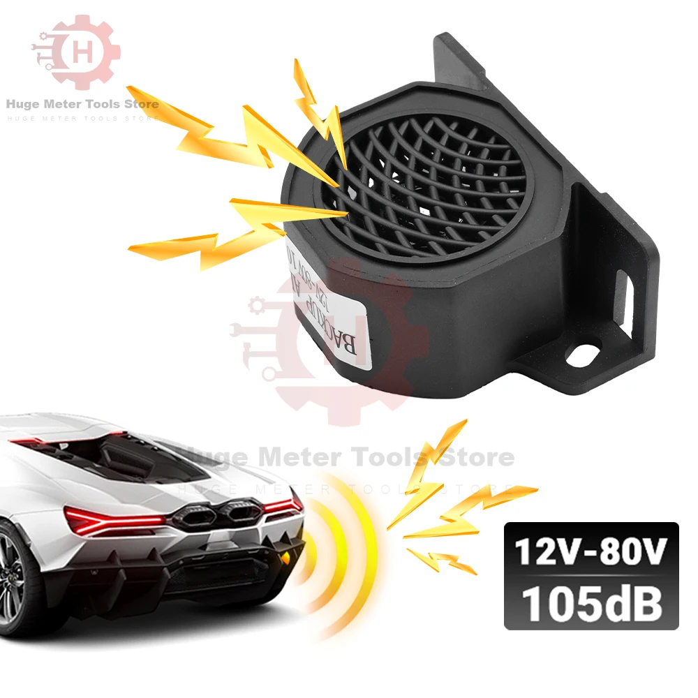 105dB Decibel Backup Siren Beeper Buzzer Sound Warning Alarm 12V 24V-80V Car Truck Vehicle Horn for Car Reversing Reminders