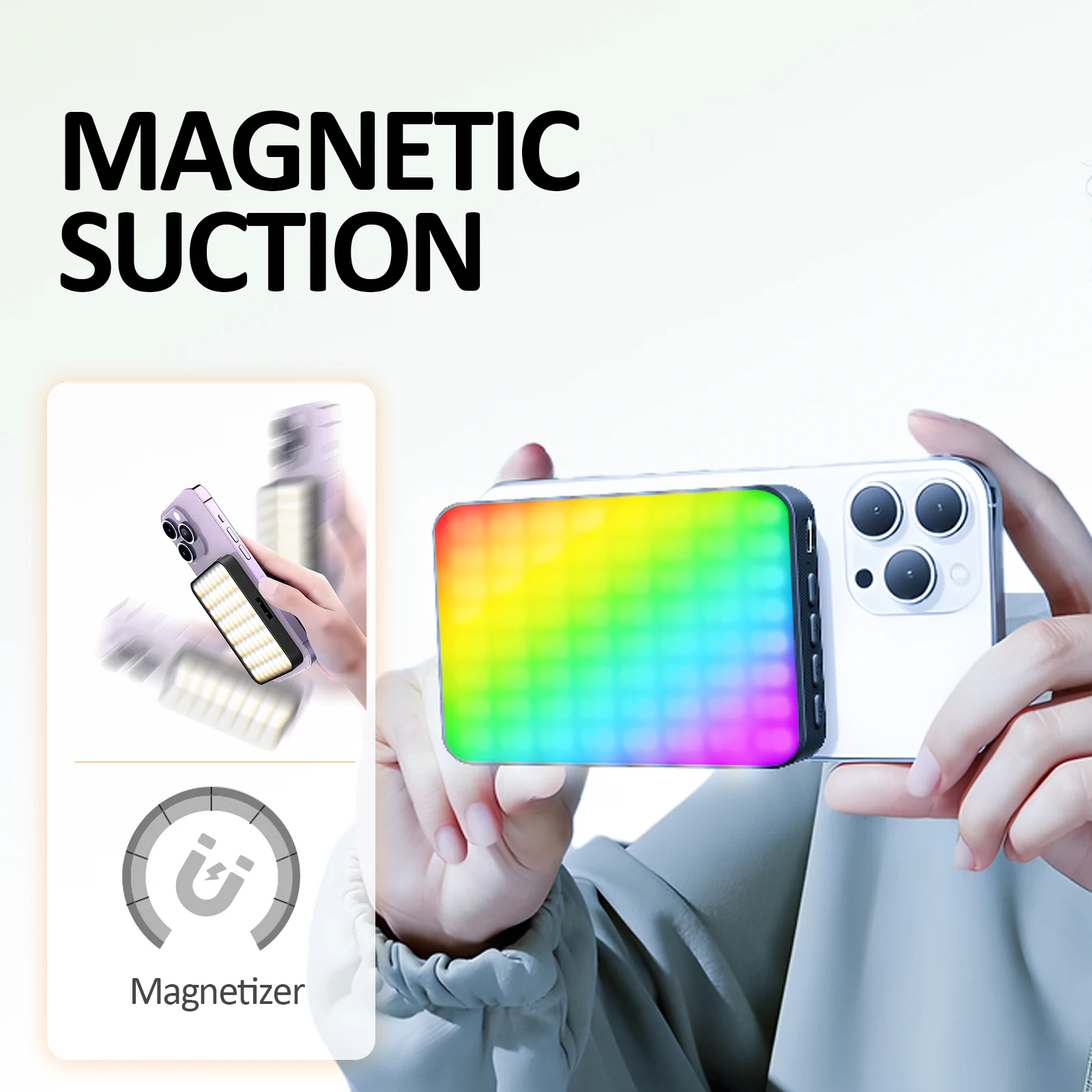 Magnetic Selfie Light RGB 136LED Rechargeable  Fill Light Portable with Clip 3 Light Modes  for Phone Camera Laptop Live Video