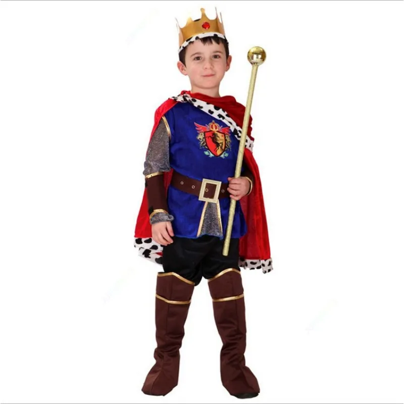 New Children's Day Kids Boys Prince Medieval King Crown Cosplay Costume Cloak Belt Christmas Carnival Party Gift No Scepter