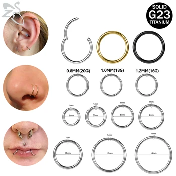 ZS 1 PC 후프 G23 티타늄 코 링 20G/18G/16G 라운드 Septum 피어싱 귀 헬릭스 연골 Daith 피어싱 귀걸이 쥬얼리 6-14MM