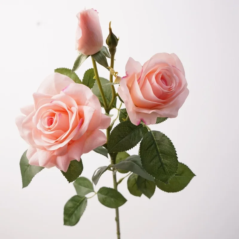 3-teiliges Set Real Touch Rosen, 3-köpfige Kunstblumen, Hochzeitsblumenarrangements, realistische Rosenblumen, Partytisch- und Heimdekoration – Detail 7
