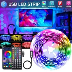 Tira de luces LED con USB para decoración del hogar, cinta de iluminación de fondo de TV, RGB, WiFi, Bluetooth, Blanco 5050, 5M, 10M, 15M, CC de 5V