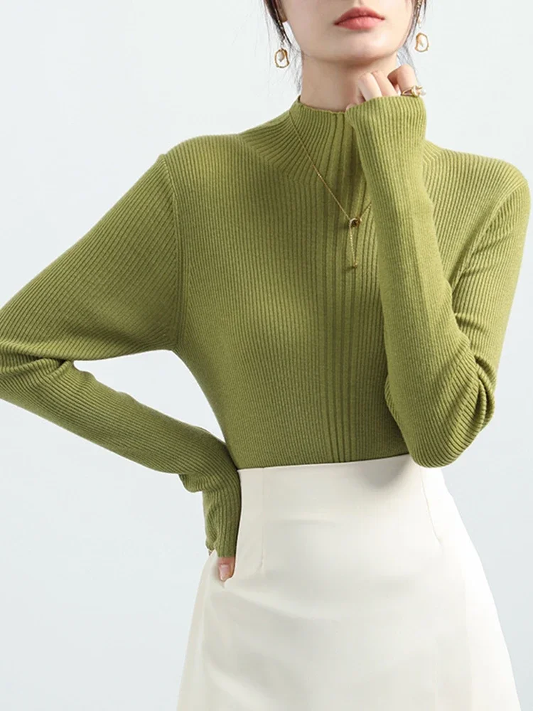 ポップ秋と冬のカジュアルタートルネック女性セーター長袖ベーシックニットトップススリムプルオーバー韓国スタイルセーター Mujer