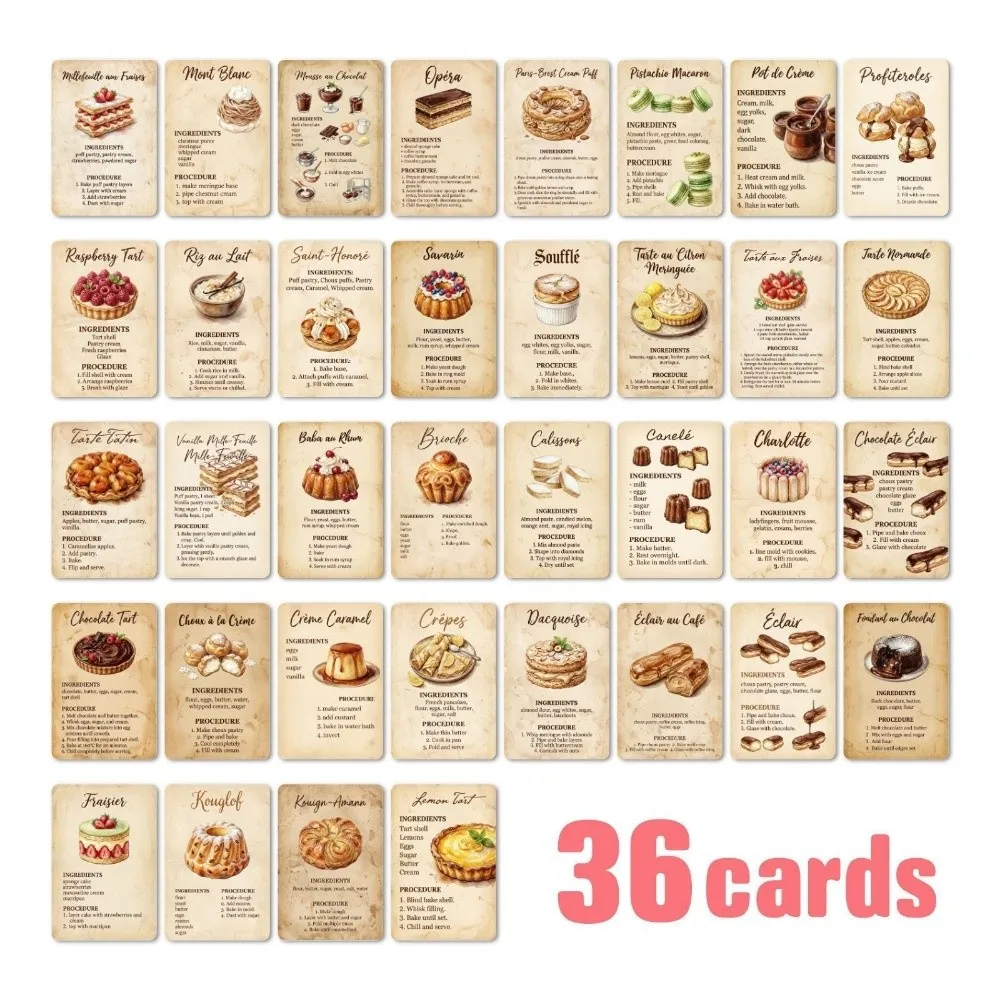 Vintage Dessert Baking Recipe Cards Retro Step Instructions Baking Dessert Recipe Cards Portable Ingredient Lists Message Cards