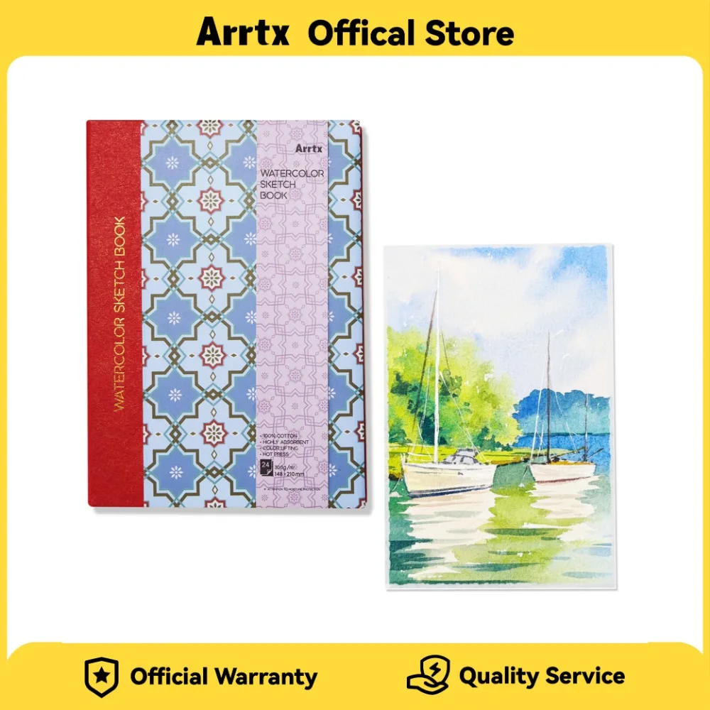 كراسة الرسم بالألوان المائية Arrtx 100% كتيب ألوان مائية خالي من الأحماض القطنية 300 جرام 24 ورقة