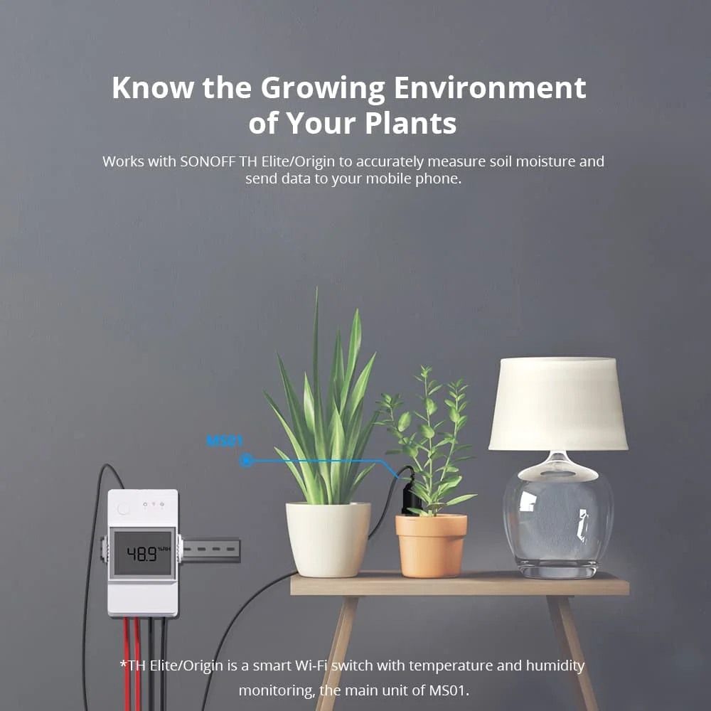 SONOFF MS01 Smart Soil Moisture Sensor With RJ9 Adapter Soil Hygrometer Detection Humidity Work Via Sonoff TH10/ TH16 Smart Home