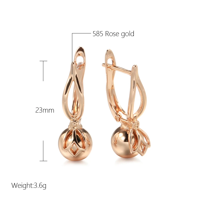 New Fashion Drop Earrings for Women Glossy Metal Round Ball 585 Rose Gold Unusual Long Earrings Ethnic Bride Wedding Jewelry