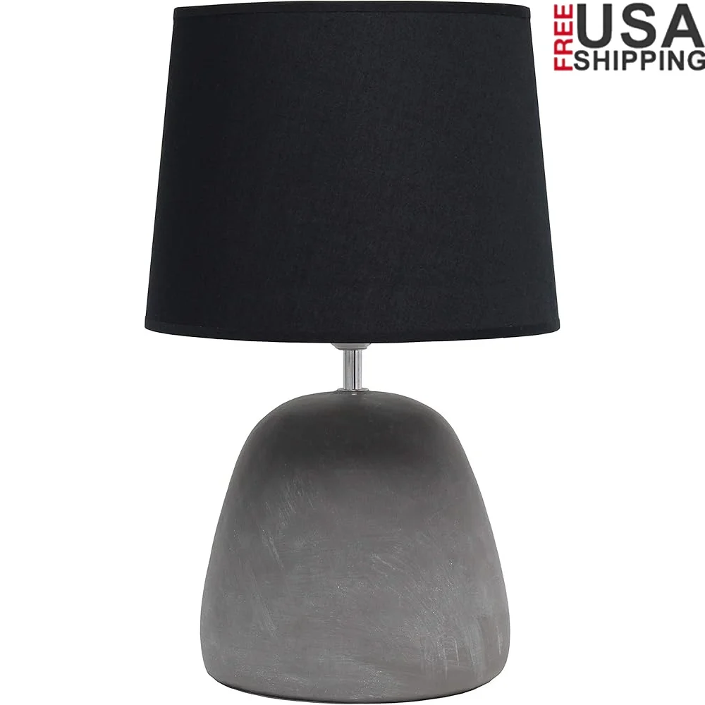 

Modern Round Concrete Table Lamp with Black Fabric Shade Rotary Switch E26 Base 60W Bulb Not Included Home Decor Lighting