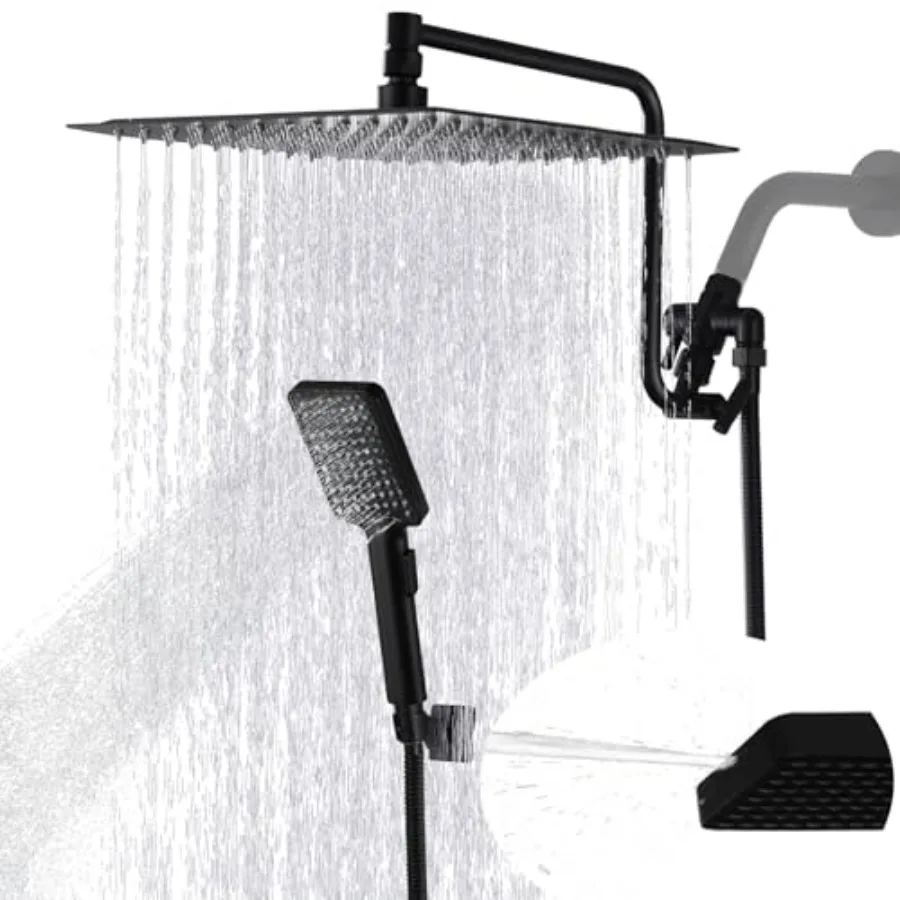 

12 Inch Shower Head with Handheld Spray Combo - Rain Shower Head with Handheld - Stainless Steel Hght Adjustable 12 Extension A